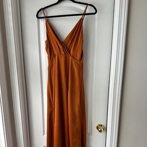 Lulus Constantine Rust Orange Satin Maxi Dress